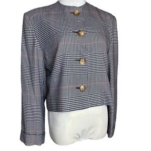 Chaus Plaid Cropped Houndstooth Blazer Size 10